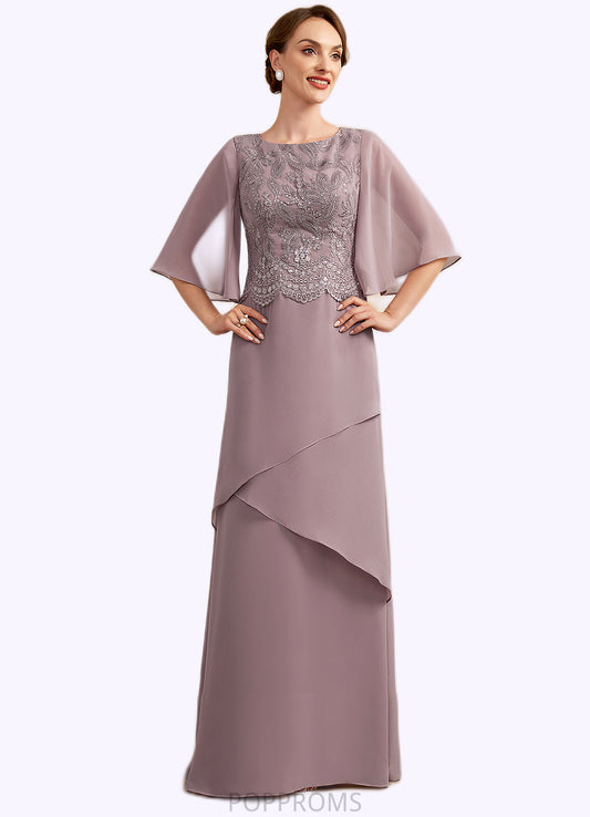 Zoey A-Line Scoop Neck Floor-Length Chiffon Lace Mother of the Bride Dress With Sequins Cascading Ruffles PP6126P0014991