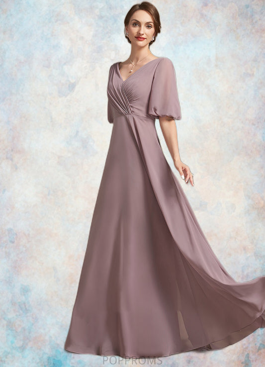 Shyann A-Line V-neck Floor-Length Chiffon Mother of the Bride Dress With Ruffle PP6126P0014992