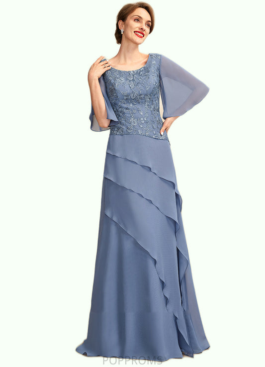 Aurora A-Line Scoop Neck Floor-Length Chiffon Lace Mother of the Bride Dress With Sequins Cascading Ruffles PP6126P0014997