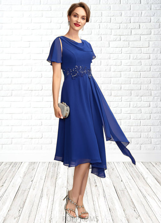 Alexa A-Line Scoop Neck Asymmetrical Chiffon Mother of the Bride Dress With Beading Appliques Lace Cascading Ruffles PP6126P0014998