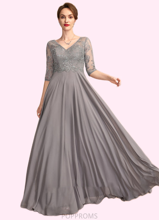 Ella A-Line V-neck Floor-Length Chiffon Lace Mother of the Bride Dress With Sequins PP6126P0014999