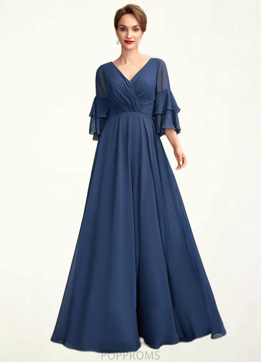 Genesis A-Line V-neck Floor-Length Chiffon Mother of the Bride Dress With Cascading Ruffles PP6126P0015003