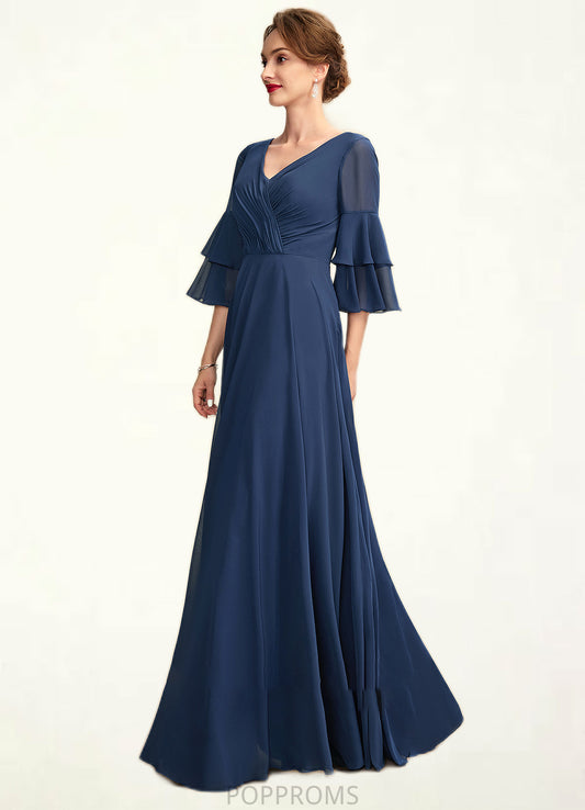 Genesis A-Line V-neck Floor-Length Chiffon Mother of the Bride Dress With Cascading Ruffles PP6126P0015003