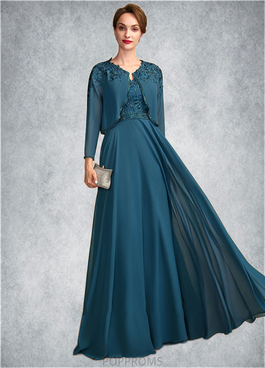 Daisy A-Line V-neck Floor-Length Chiffon Lace Mother of the Bride Dress With Beading Sequins PP6126P0015004