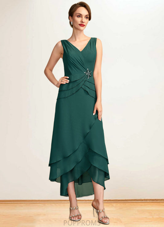 Trinity A-Line V-neck Asymmetrical Chiffon Mother of the Bride Dress With Beading Sequins Cascading Ruffles PP6126P0015005