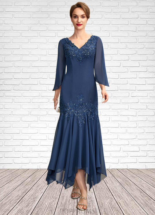 Giana Trumpet/Mermaid V-neck Ankle-Length Chiffon Mother of the Bride Dress With Appliques Lace Sequins PP6126P0015009