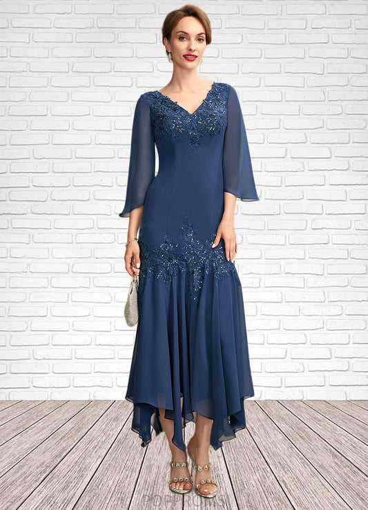 Giana Trumpet/Mermaid V-neck Ankle-Length Chiffon Mother of the Bride Dress With Appliques Lace Sequins PP6126P0015009