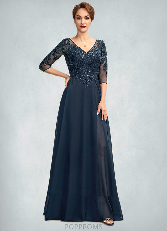 Adriana A-Line V-neck Floor-Length Chiffon Lace Mother of the Bride Dress With Sequins Split Front PP6126P0015014