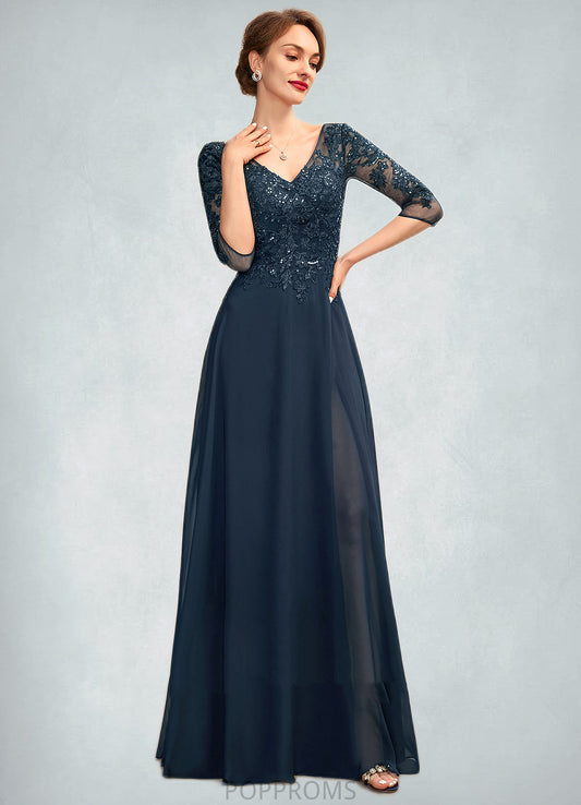 Adriana A-Line V-neck Floor-Length Chiffon Lace Mother of the Bride Dress With Sequins Split Front PP6126P0015014