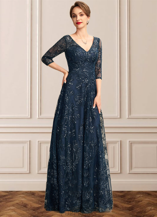 Jean A-Line V-neck Floor-Length Lace Mother of the Bride Dress With Sequins PP6126P0015015
