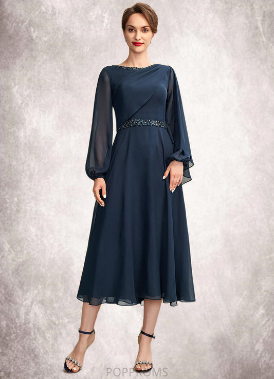 Libby A-Line Scoop Neck Tea-Length Chiffon Mother of the Bride Dress With Beading Sequins PP6126P0015018