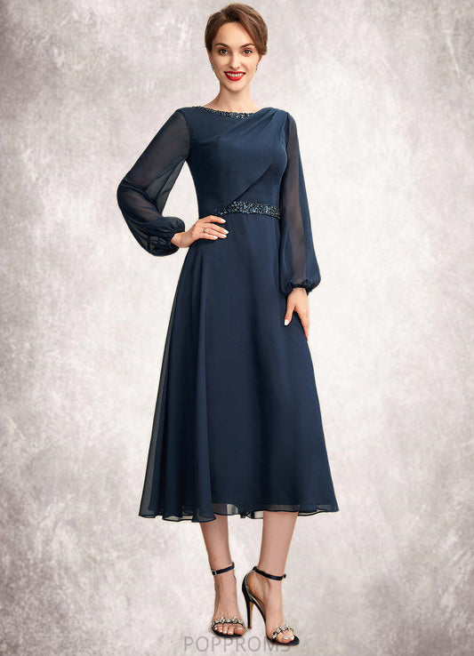 Libby A-Line Scoop Neck Tea-Length Chiffon Mother of the Bride Dress With Beading Sequins PP6126P0015018
