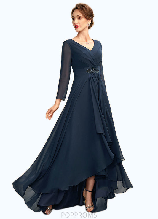 Kamila A-Line V-neck Asymmetrical Chiffon Mother of the Bride Dress With Ruffle Beading Bow(s) PP6126P0015021