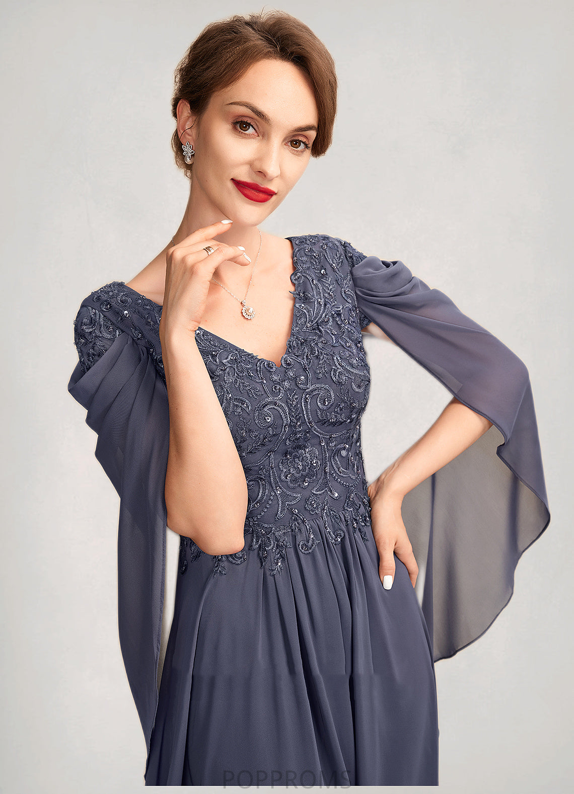 Amiah A-Line V-neck Floor-Length Chiffon Lace Mother of the Bride Dress With Beading Sequins PP6126P0015022