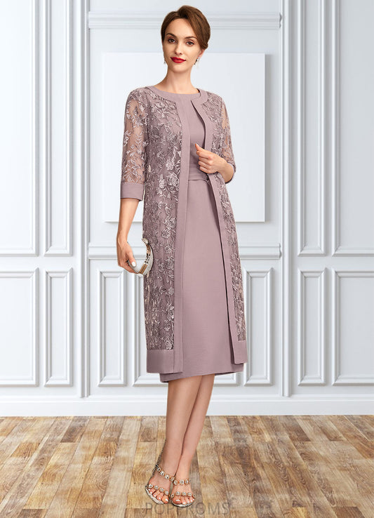 Ariana Sheath/Column Scoop Neck Knee-Length Chiffon Mother of the Bride Dress With Ruffle Sequins PP6126P0015023