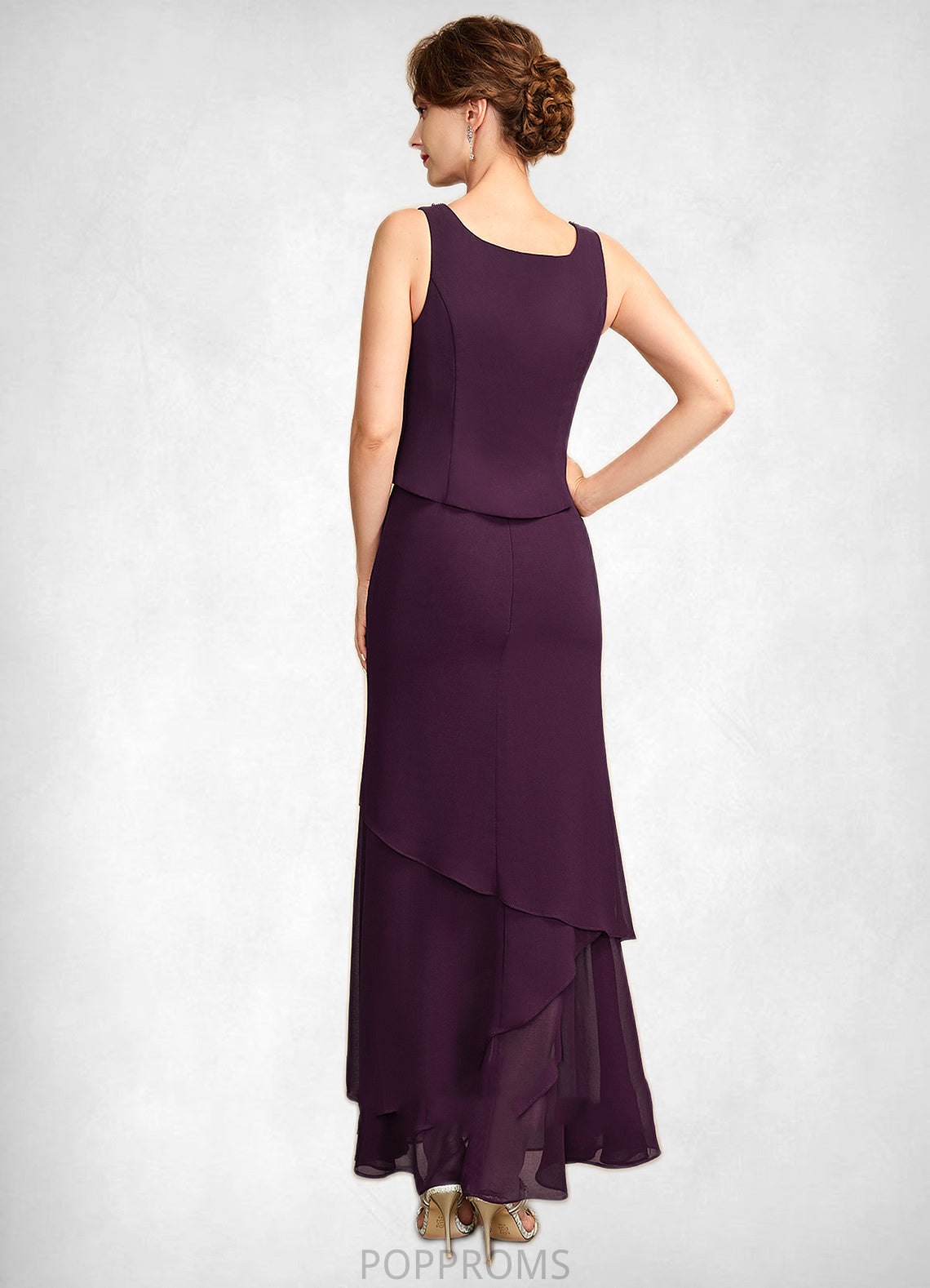 Giada Sheath/Column Scoop Neck Ankle-Length Chiffon Mother of the Bride Dress With Beading Sequins PP6126P0015024