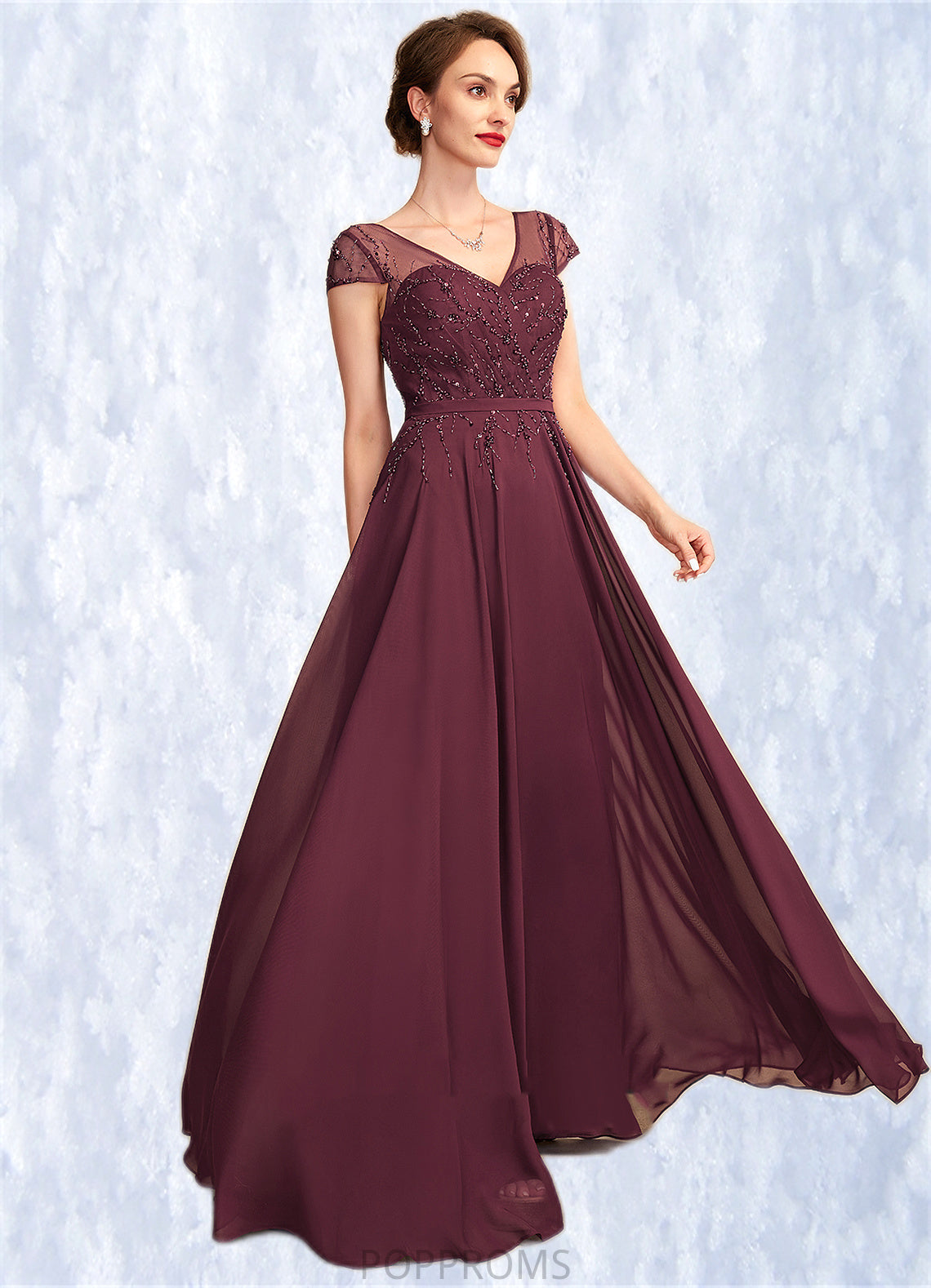 Ingrid A-Line V-neck Floor-Length Chiffon Mother of the Bride Dress With Beading Sequins PP6126P0015028
