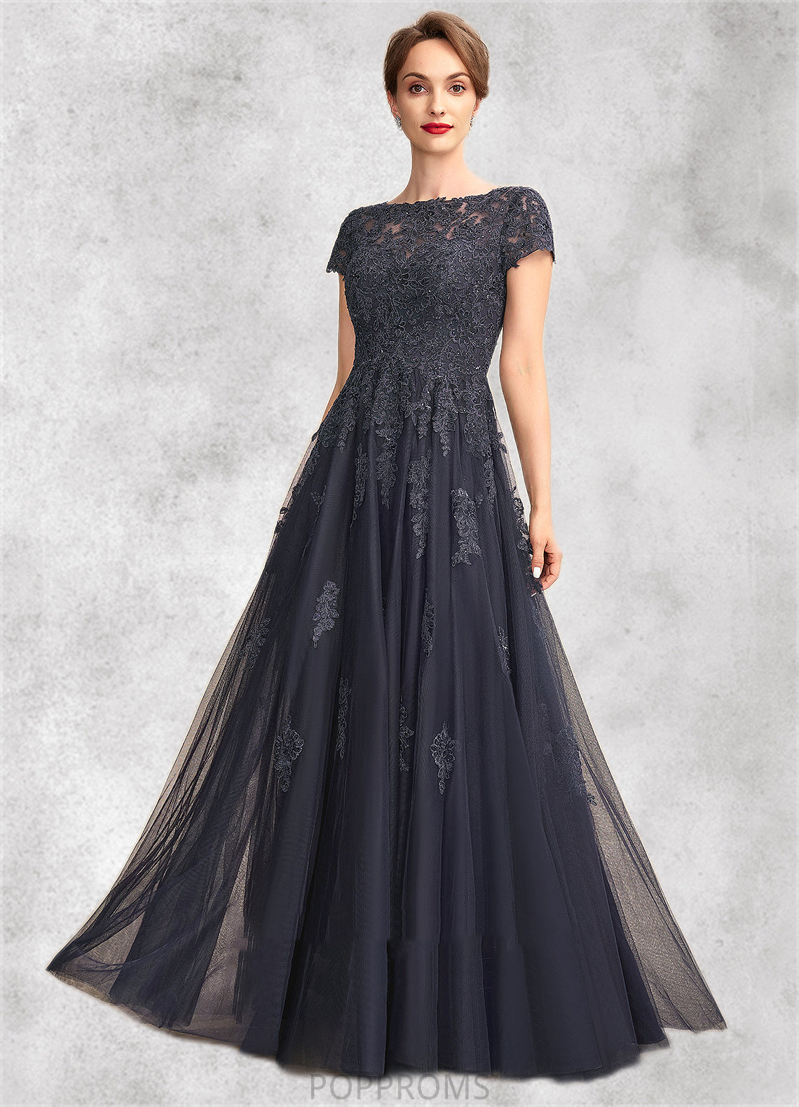 Olive A-Line Scoop Neck Floor-Length Tulle Lace Mother of the Bride Dress With Beading PP6126P0015029