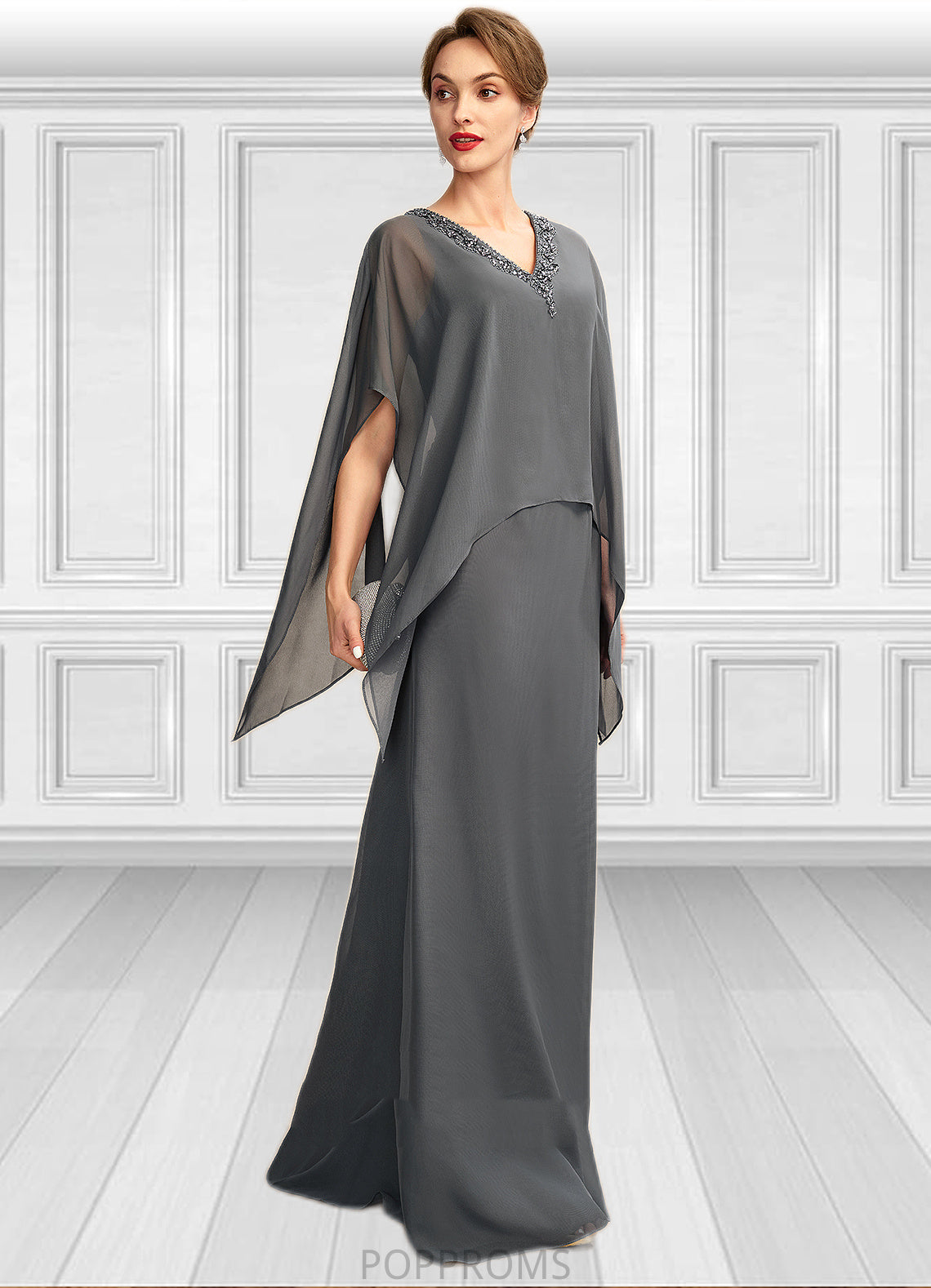 Victoria A-line V-Neck Floor-Length Chiffon Mother of the Bride Dress With Beading Sequins PP6126P0015031