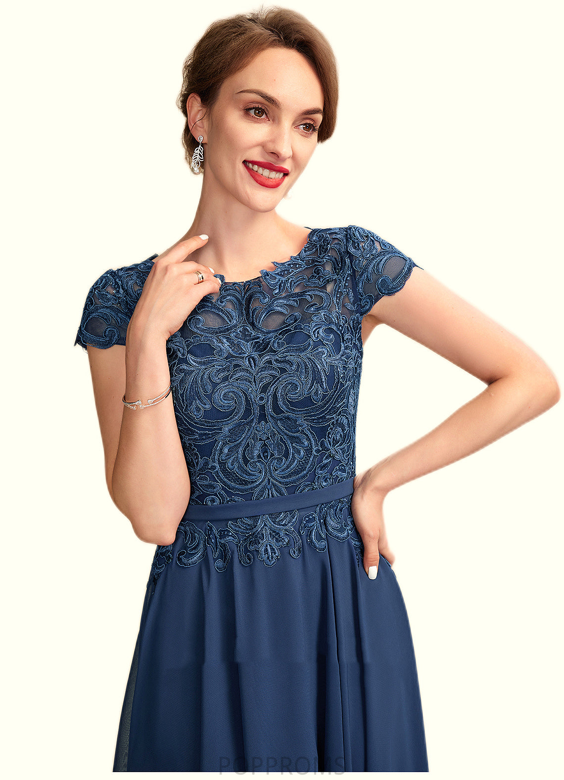 Shayla A-Line Scoop Neck Tea-Length Chiffon Lace Mother of the Bride Dress PP6126P0015032