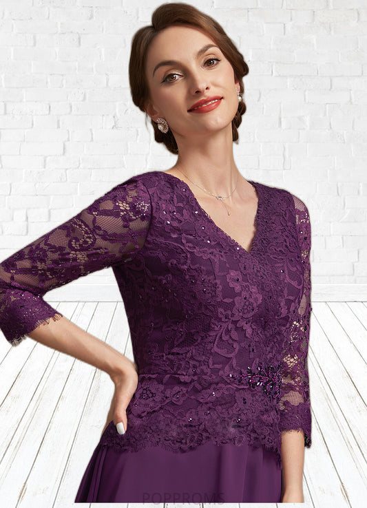 Mila A-Line V-neck Knee-Length Chiffon Lace Mother of the Bride Dress With Beading Sequins PP6126P0015035