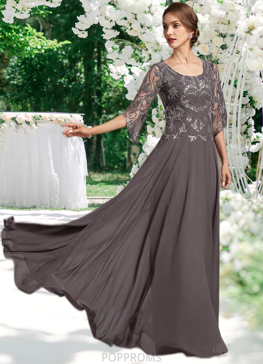 Amina A-Line Scoop Neck Floor-Length Chiffon Lace Mother of the Bride Dress With Beading Sequins PP6126P0015036