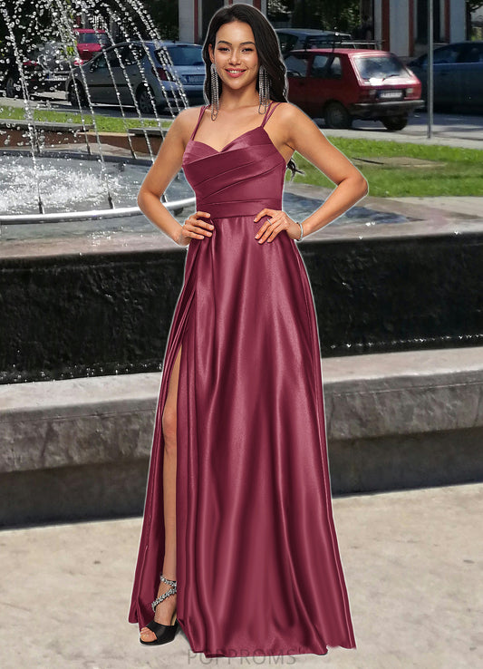 Lydia A-line V-Neck Floor-Length Satin Prom Dresses PP6P0022197
