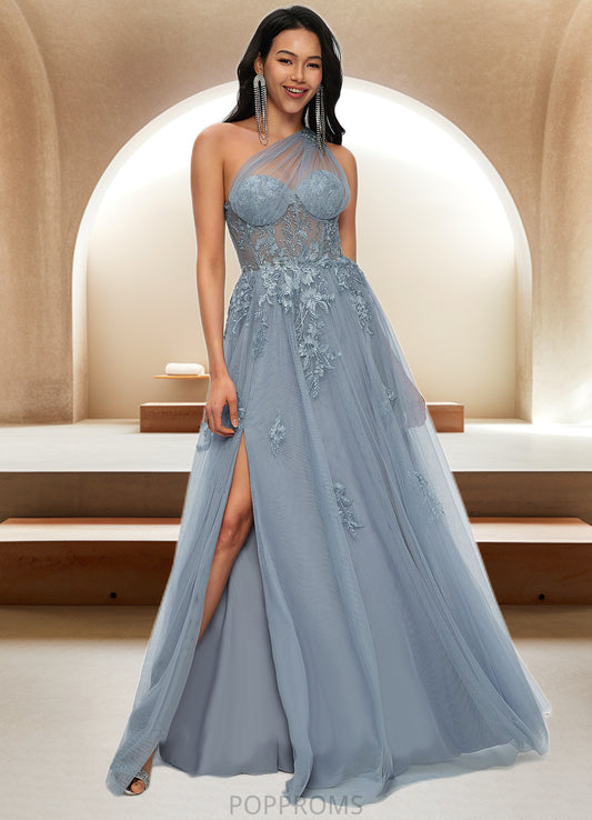 Courtney A-line One Shoulder Floor-Length Tulle Prom Dresses With Appliques Lace Sequins PP6P0022200