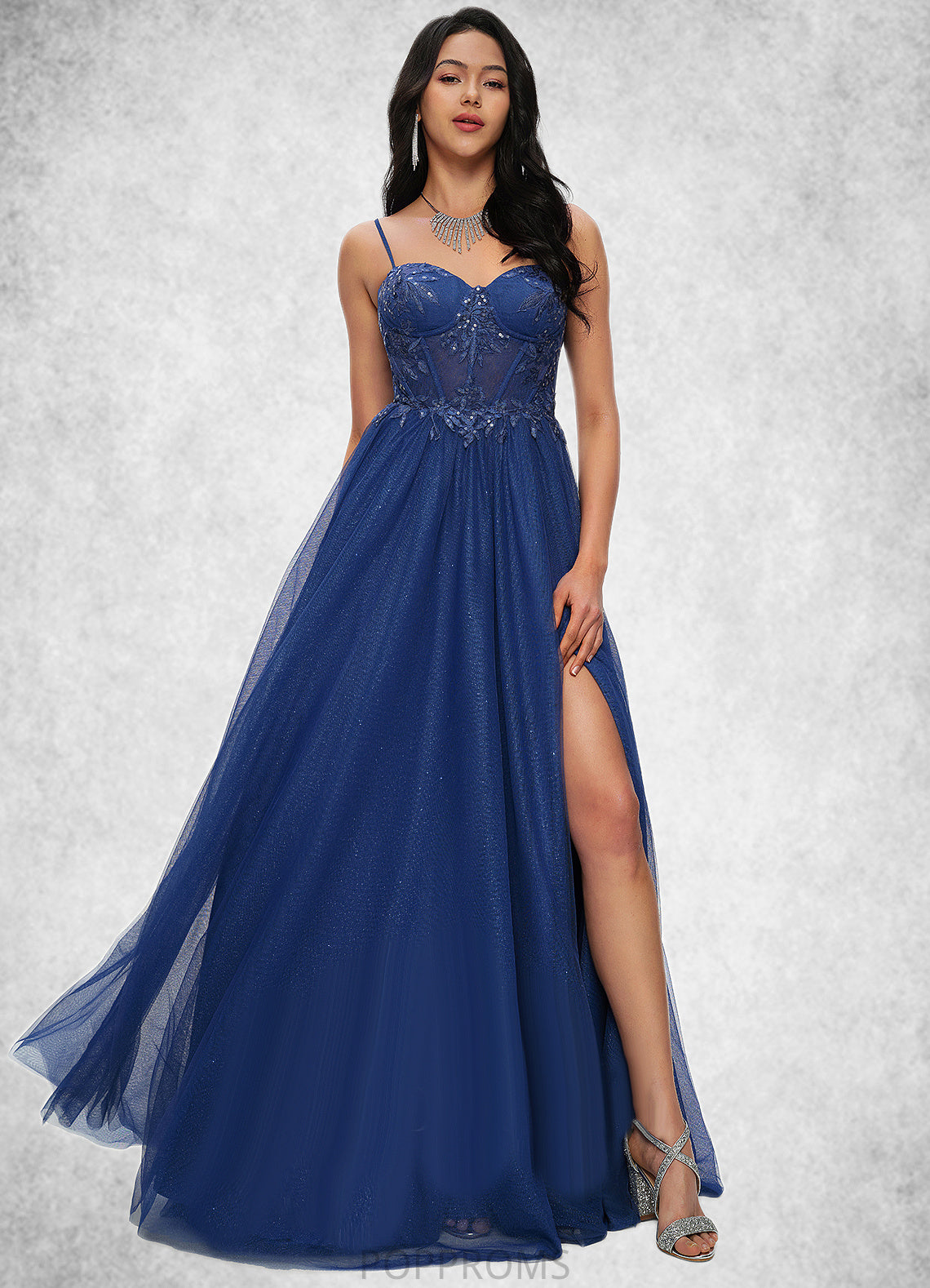 Kaelyn Ball-Gown/Princess Sweetheart Sweep Train Tulle Prom Dresses With Appliques Lace Sequins PP6P0022210