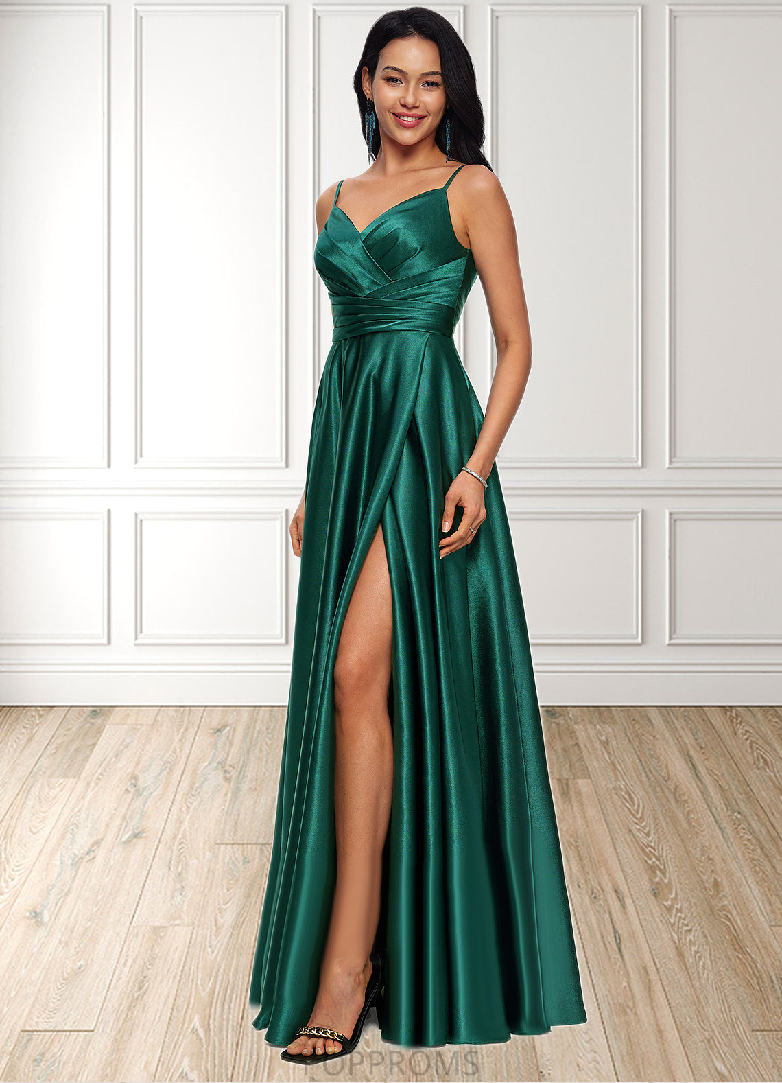 Jaylah A-line V-Neck Floor-Length Stretch Satin Prom Dresses PP6P0022211