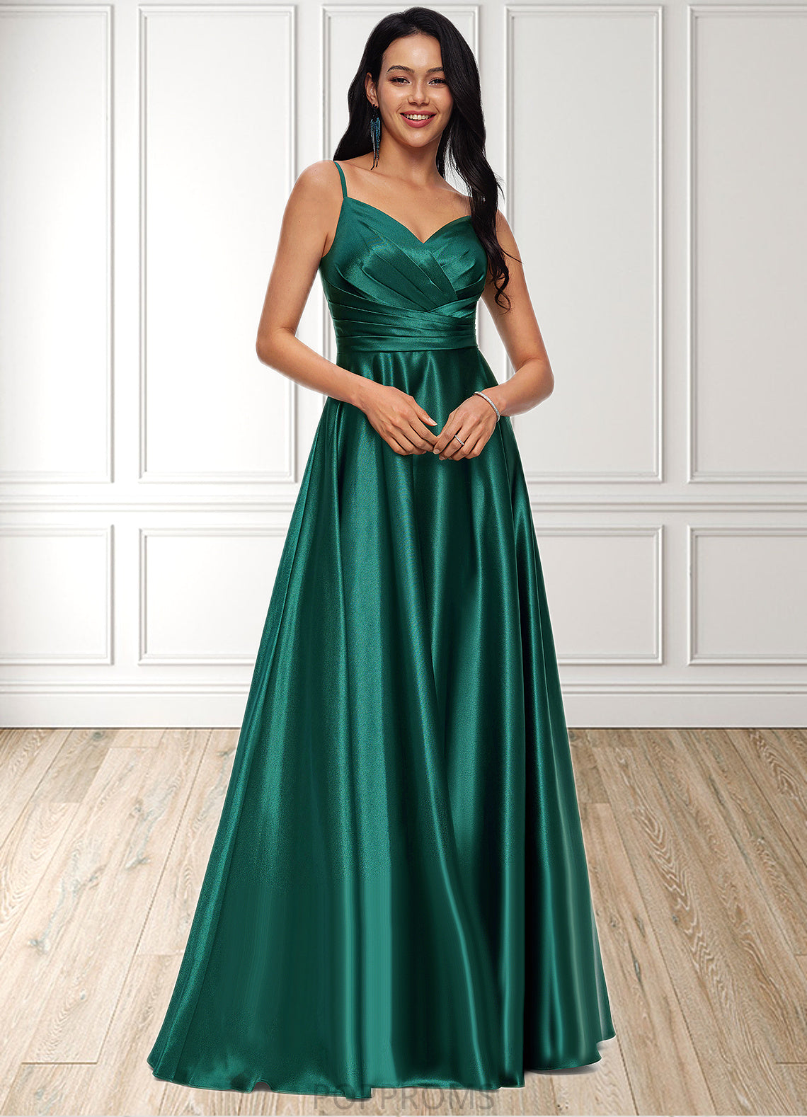 Jaylah A-line V-Neck Floor-Length Stretch Satin Prom Dresses PP6P0022211