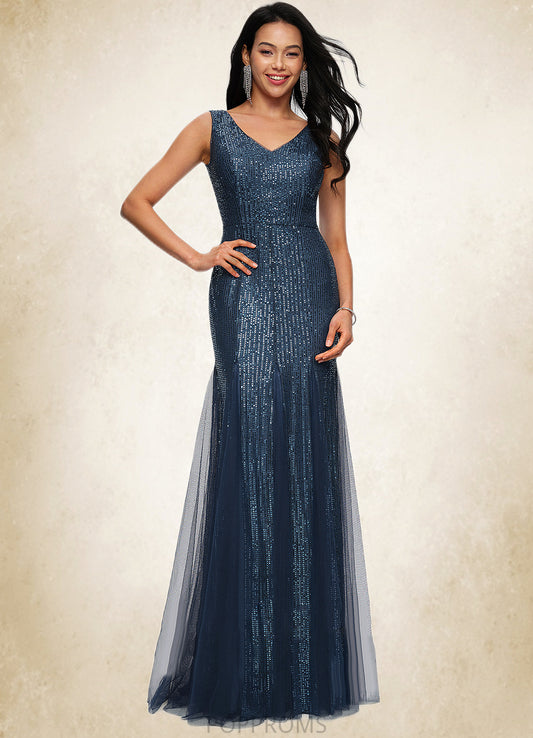 Zariah Sheath/Column V-Neck Floor-Length Sequin Prom Dresses PP6P0022218