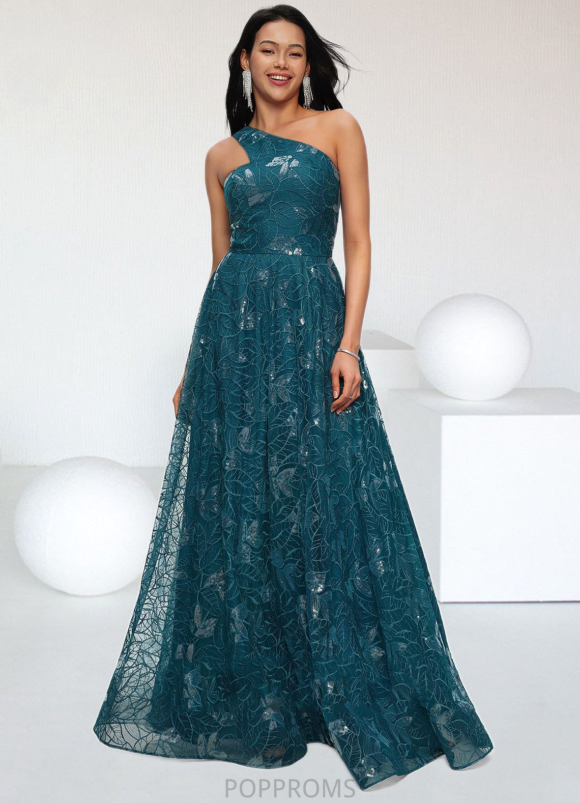 Amira A-line Asymmetrical Floor-Length Lace Prom Dresses With Sequins PP6P0022219