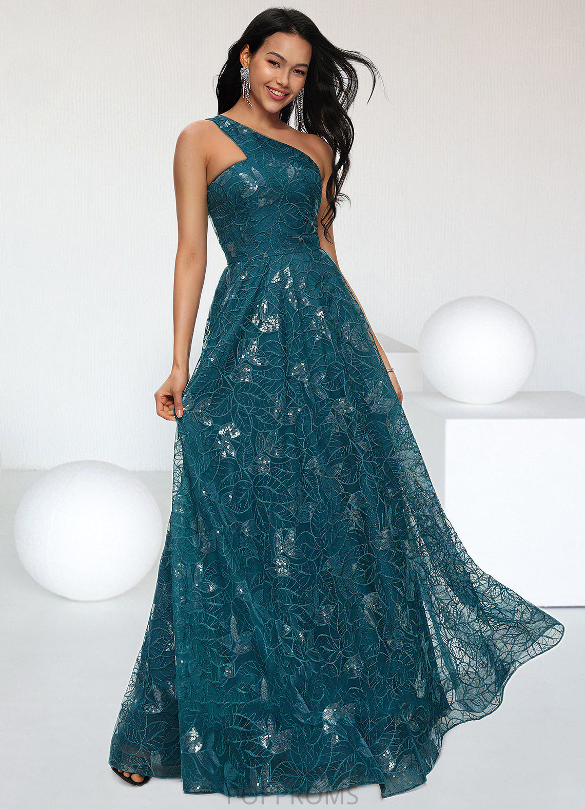 Amira A-line Asymmetrical Floor-Length Lace Prom Dresses With Sequins PP6P0022219