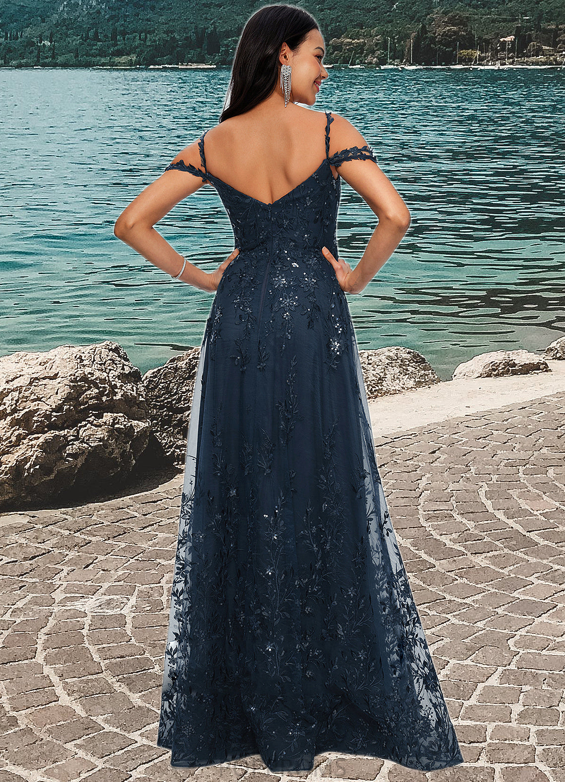 Aleena A-line V-Neck Floor-Length Lace Prom Dresses With Sequins PP6P0022222