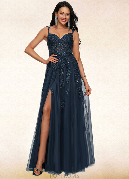 Clara A-line V-Neck Floor-Length Tulle Prom Dresses With Sequins PP6P0022224