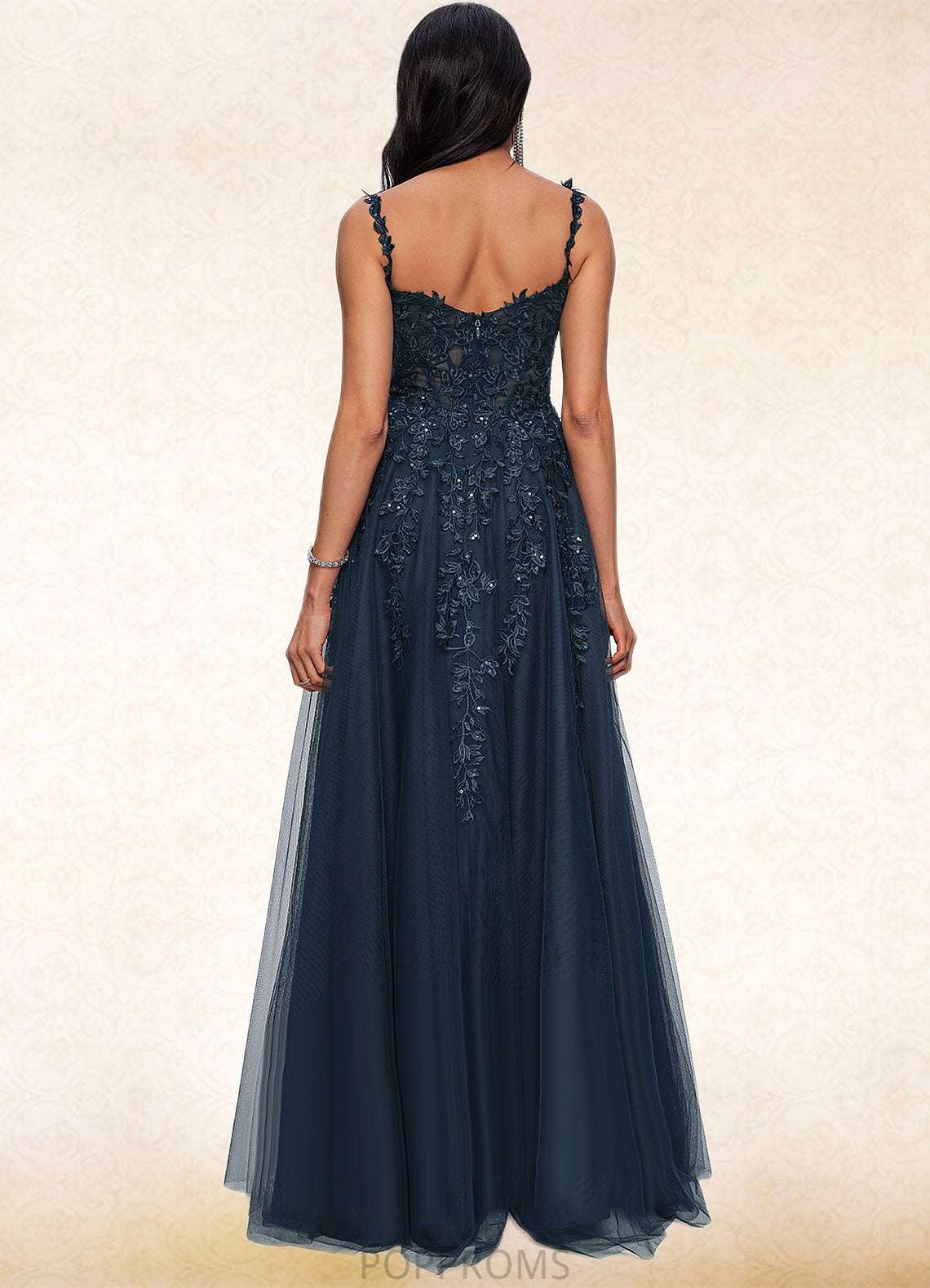 Clara A-line V-Neck Floor-Length Tulle Prom Dresses With Sequins PP6P0022224