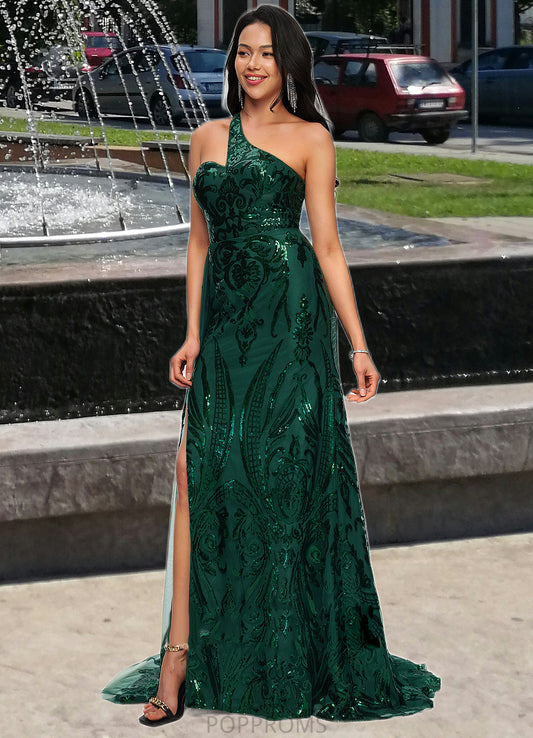 Shayla Trumpet/Mermaid One Shoulder Sweep Train Sequin Prom Dresses With Sequins PP6P0022226