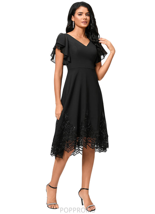 Haven A-line V-Neck Asymmetrical Chiffon Lace Cocktail Dress With Sequins PP6P0022377