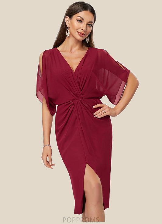 Savanah Sheath/Column V-Neck Knee-Length Chiffon Cocktail Dress With Pleated PP6P0022386