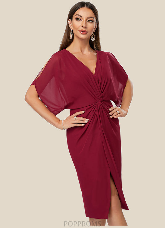 Savanah Sheath/Column V-Neck Knee-Length Chiffon Cocktail Dress With Pleated PP6P0022386