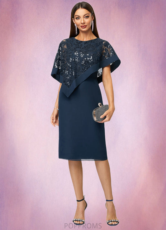 Maliyah Sheath/Column Scoop Knee-Length Chiffon Lace Cocktail Dress With Sequins PP6P0022399