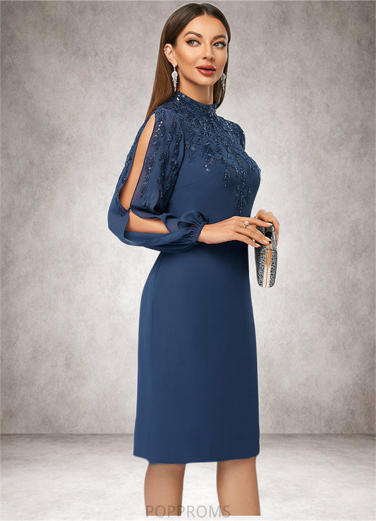 Skyler Sheath/Column High Neck Knee-Length Chiffon Cocktail Dress With Appliques Lace Sequins PP6P0022408