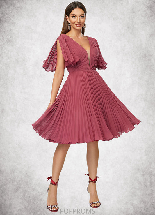 Gisselle A-line V-Neck Knee-Length Chiffon Cocktail Dress With Pleated PP6P0022429