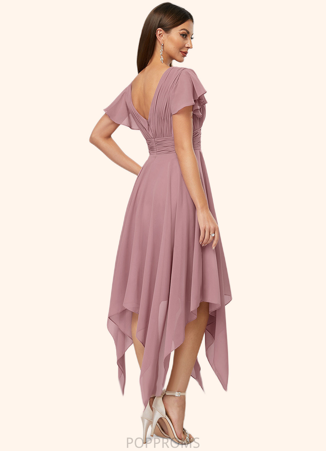 Alayna A-line V-Neck Ankle-Length Chiffon Cocktail Dress With Ruffle PP6P0022486