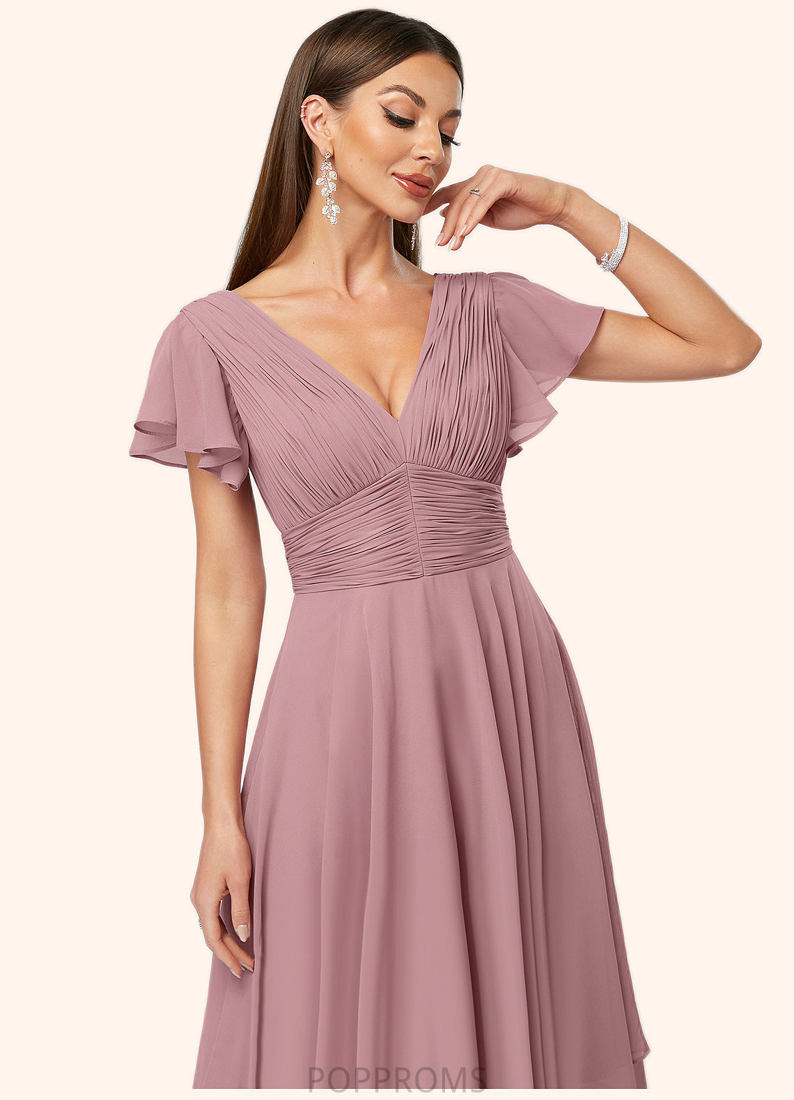 Alayna A-line V-Neck Ankle-Length Chiffon Cocktail Dress With Ruffle PP6P0022486