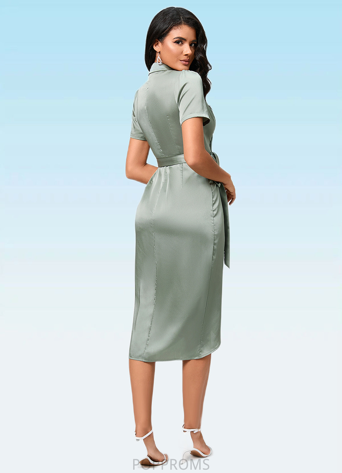 Gemma Sheath/Column V-Neck Asymmetrical Satin Cocktail Dress With Bow PP6P0022488