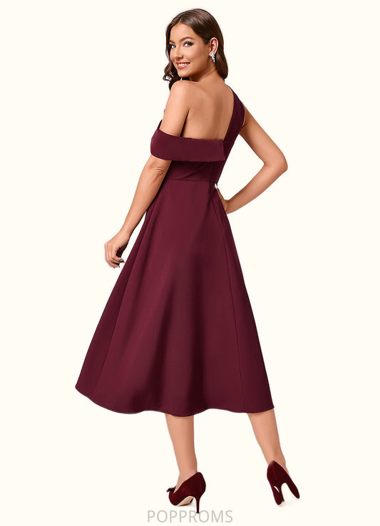 Joselyn A-line One Shoulder Tea-Length Stretch Crepe Cocktail Dress With Ruffle PP6P0022501