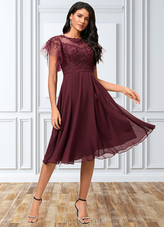 Makayla A-line Illusion Knee-Length Chiffon Cocktail Dress With Sequins PP6P0022512