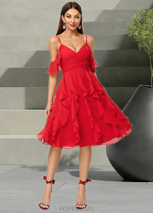 Elle A-line Cold Shoulder Knee-Length Chiffon Cocktail Dress With Cascading Ruffles PP6P0022513